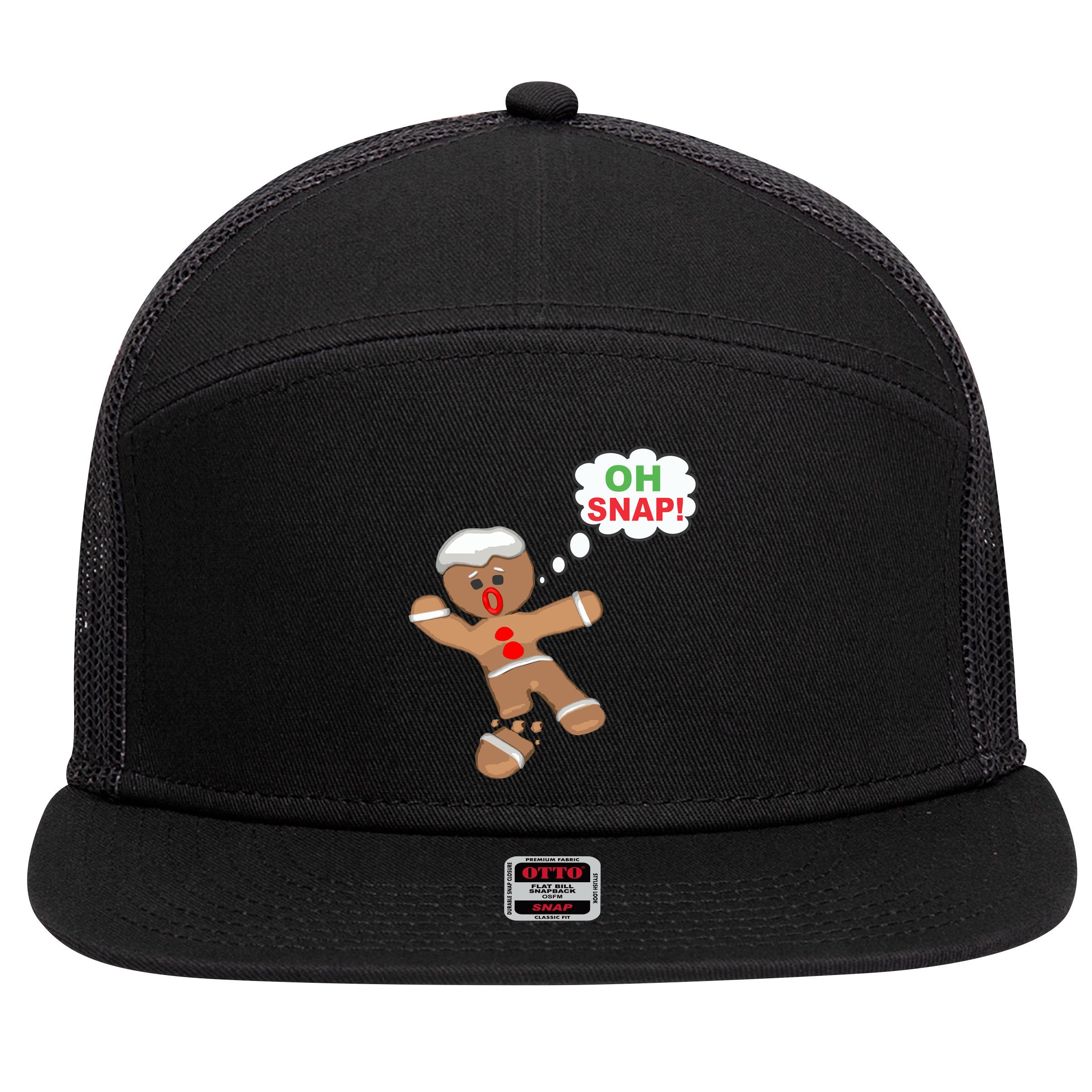 Oh Snap Gingerbread Funny Christmas Design 7 Panel Mesh Trucker Snapback Hat