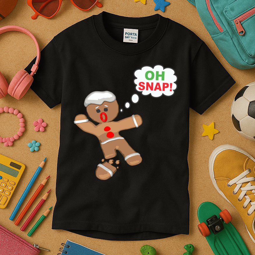 Oh Snap Gingerbread Funny Christmas Design Kids T-Shirt