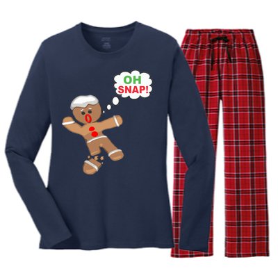 Oh Snap Gingerbread Funny Christmas Design Women's Long Sleeve Flannel Pajama Set 