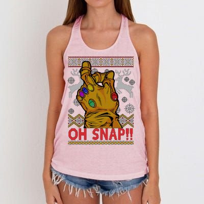 Oh Snap Ugly Christmas Sweater Design Women's Knotted Racerback Tank