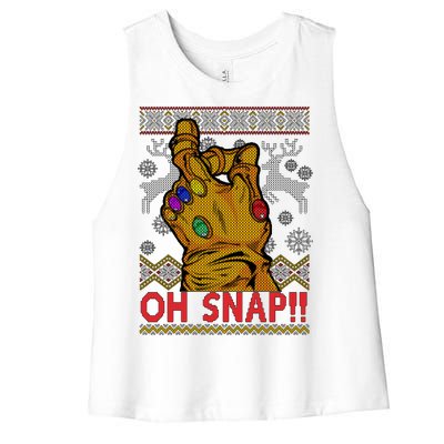 Oh Snap Ugly Christmas Sweater Design Women's Racerback Cropped Tank