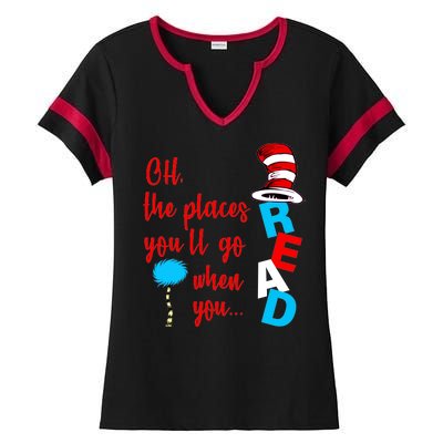 Oh The Places You'll Go When You Read Ladies Halftime Notch Neck Tee