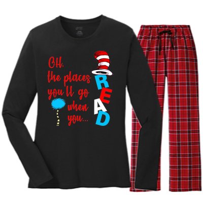 Oh The Places You'll Go When You Read Women's Long Sleeve Flannel Pajama Set 