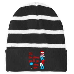 Oh The Places You'll Go When You Read Striped Beanie with Solid Band