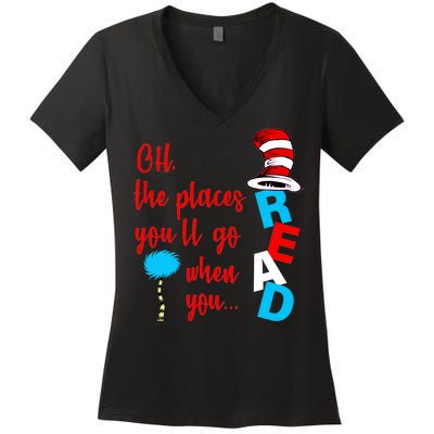 Oh The Places You'll Go When You Read Women's V-Neck T-Shirt