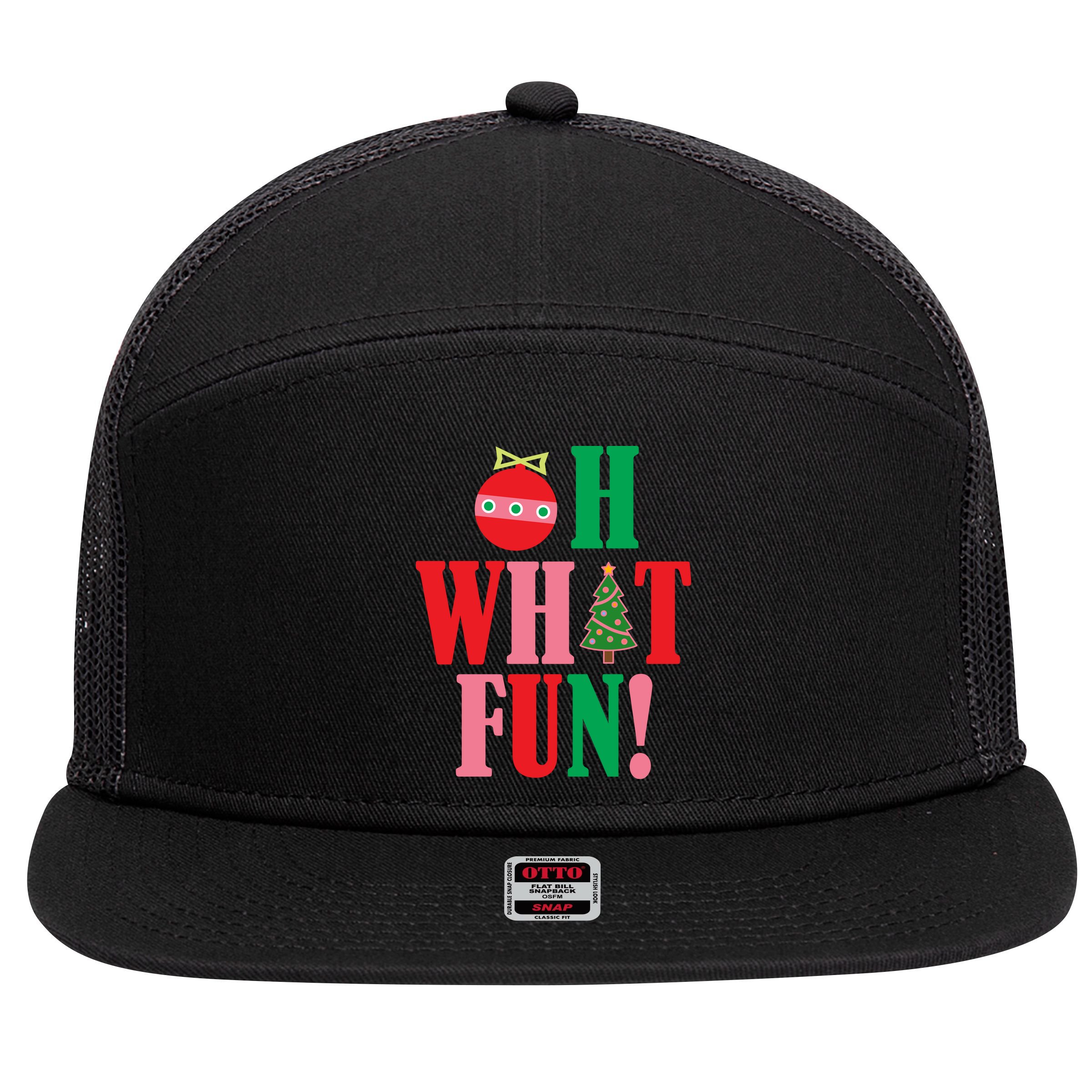 Oh What Fun Christmas 7 Panel Mesh Trucker Snapback Hat