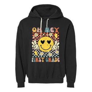 Oh Hey 1st Grade Smile Retro Face Back To School Teacher Garment-Dyed Fleece Hoodie