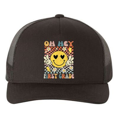 Oh Hey 1st Grade Smile Retro Face Back To School Teacher Yupoong Adult 5-Panel Trucker Hat