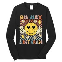 Oh Hey 1st Grade Smile Retro Face Back To School Teacher Long Sleeve Shirt