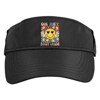 Oh Hey 1st Grade Smile Retro Face Back To School Teacher Adult Drive Performance Visor