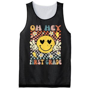 Oh Hey 1st Grade Smile Retro Face Back To School Teacher Mesh Reversible Basketball Jersey Tank