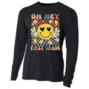 Oh Hey 1st Grade Smile Retro Face Back To School Teacher Cooling Performance Long Sleeve Crew