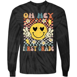 Oh Hey 1st Grade Smile Retro Face Back To School Teacher Tie-Dye Long Sleeve Shirt