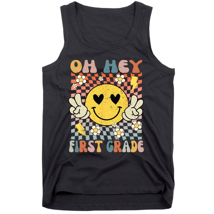 Oh Hey 1st Grade Smile Retro Face Back To School Teacher Tank Top