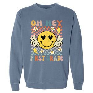 Oh Hey 1st Grade Smile Retro Face Back To School Teacher Garment-Dyed Sweatshirt