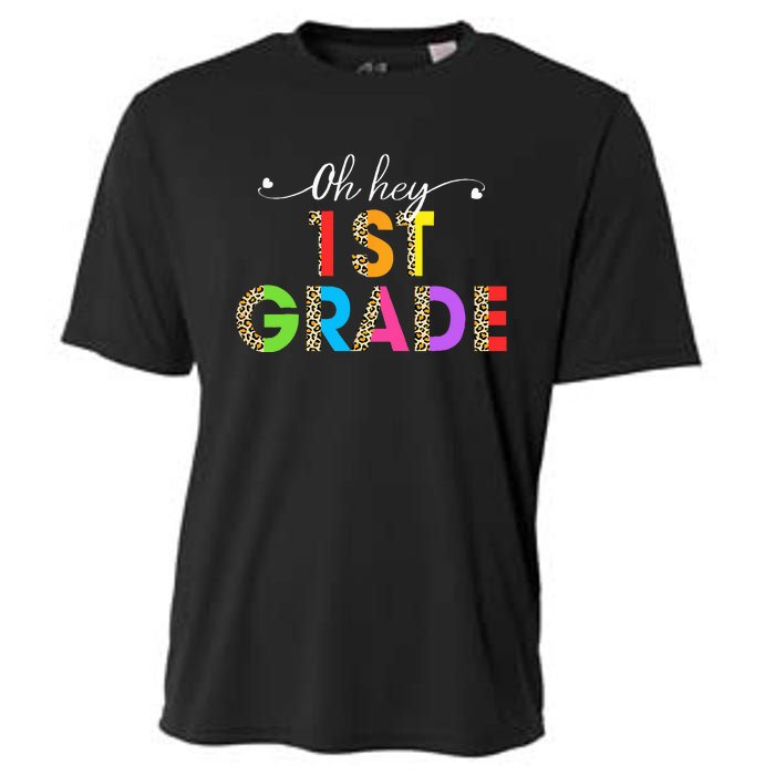 Oh Hey 1st Grade First Day of School Leopard Teacher Cooling Performance Crew T-Shirt