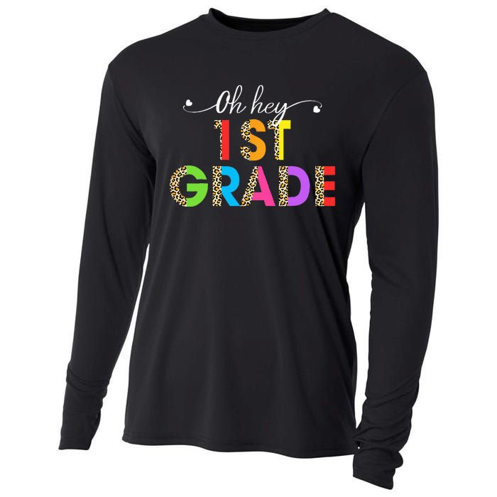 Oh Hey 1st Grade First Day of School Leopard Teacher Cooling Performance Long Sleeve Crew