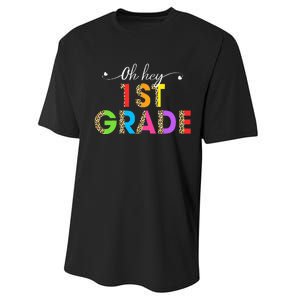 Oh Hey 1st Grade First Day of School Leopard Teacher Performance Sprint T-Shirt