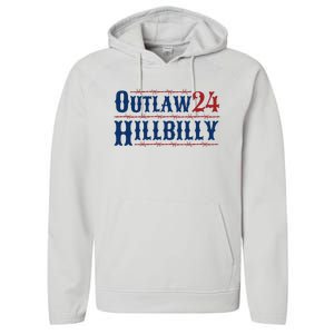 Outlaw Hillbilly 2024 Barbed Wire Western Trump Vance 2024 Performance Fleece Hoodie