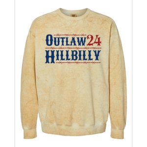 Outlaw Hillbilly 2024 Barbed Wire Western Trump Vance 2024 Colorblast Crewneck Sweatshirt