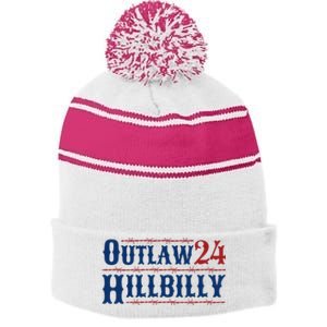 Outlaw Hillbilly 2024 Barbed Wire Western Trump Vance 2024 Stripe Pom Pom Beanie