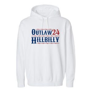 Outlaw Hillbilly 2024 Barbed Wire Western Trump Vance 2024 Garment-Dyed Fleece Hoodie