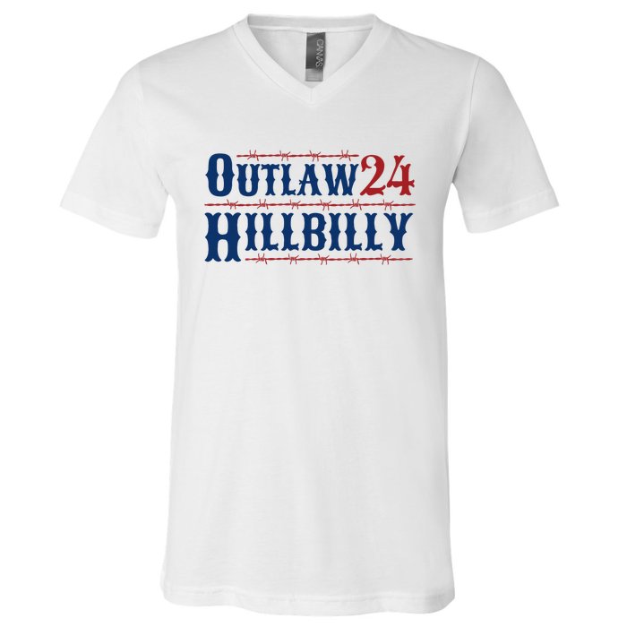 Outlaw Hillbilly 2024 Barbed Wire Western Trump Vance 2024 V-Neck T-Shirt