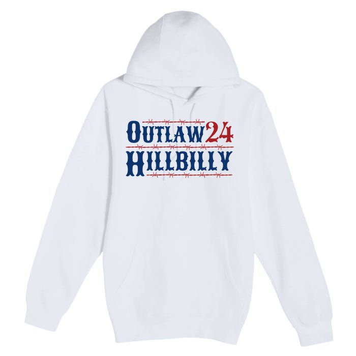 Outlaw Hillbilly 2024 Barbed Wire Western Trump Vance 2024 Premium Pullover Hoodie