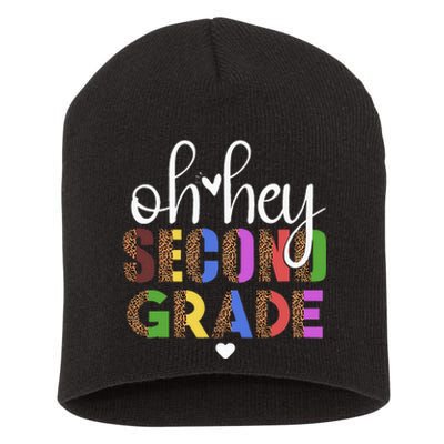 Oh Hey 2nd Second Grade Back To School Leopard For Teachers Short Acrylic Beanie