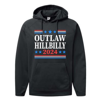 Outlaw Hillbilly 2024 Trump Vance Us Flag Vintage Performance Fleece Hoodie