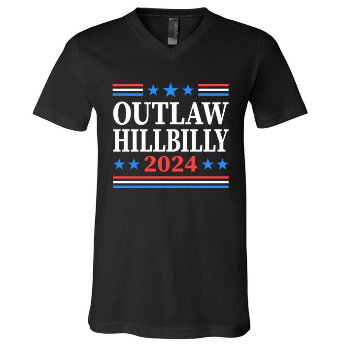 Outlaw Hillbilly 2024 Trump Vance Us Flag Vintage V-Neck T-Shirt