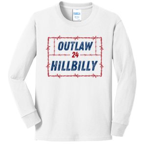 Outlaw Hillbilly 2024 Barbed Wire Western Trump Vance 2024 Kids Long Sleeve Shirt