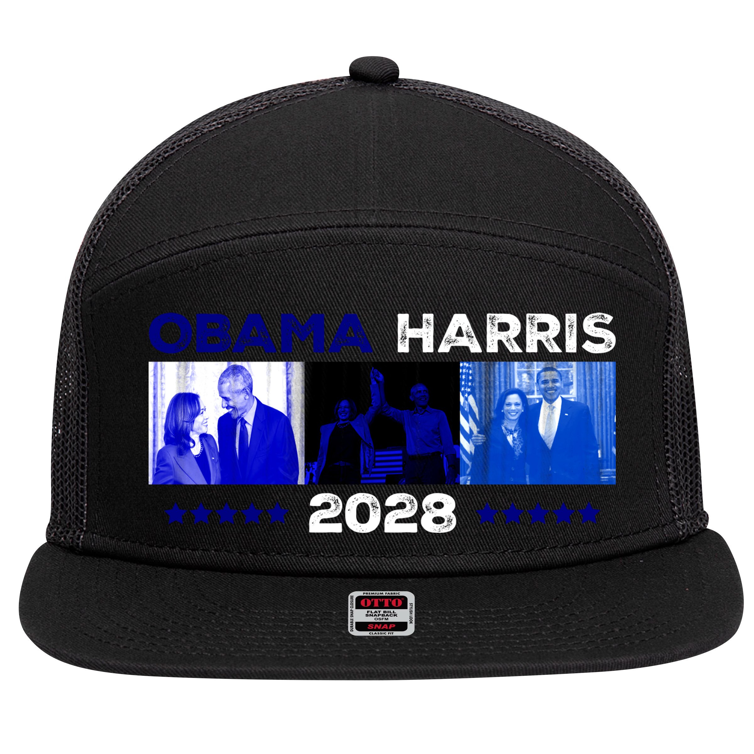 Obama Harris 2028 7 Panel Mesh Trucker Snapback Hat