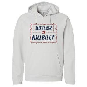 Outlaw Hillbilly 2024 Barbed Wire Western Trump Vance 2024 Performance Fleece Hoodie