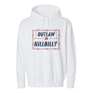 Outlaw Hillbilly 2024 Barbed Wire Western Trump Vance 2024 Garment-Dyed Fleece Hoodie