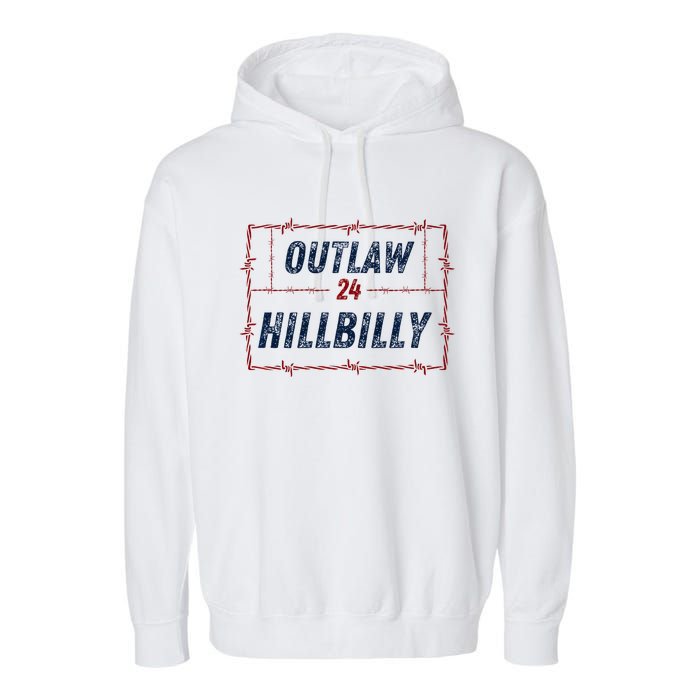 Outlaw Hillbilly 2024 Barbed Wire Western Trump Vance 2024 Garment-Dyed Fleece Hoodie