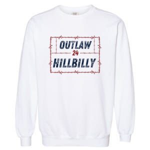 Outlaw Hillbilly 2024 Barbed Wire Western Trump Vance 2024 Garment-Dyed Sweatshirt