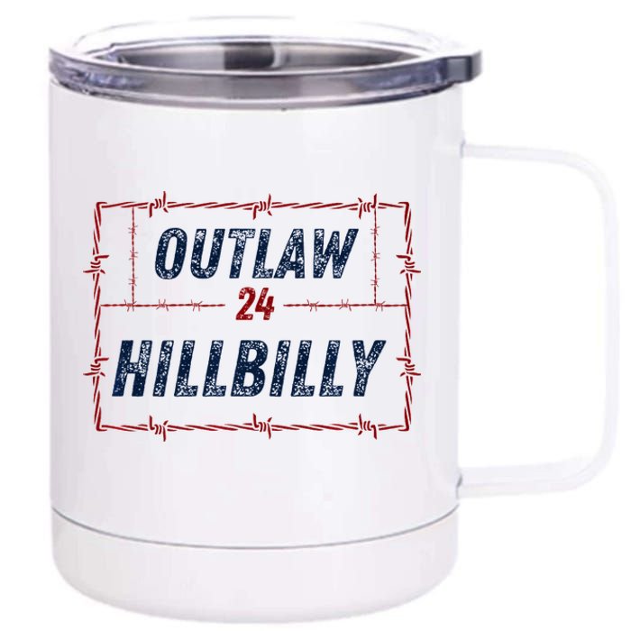 Outlaw Hillbilly 2024 Barbed Wire Western Trump Vance 2024 12 oz Stainless Steel Tumbler Cup