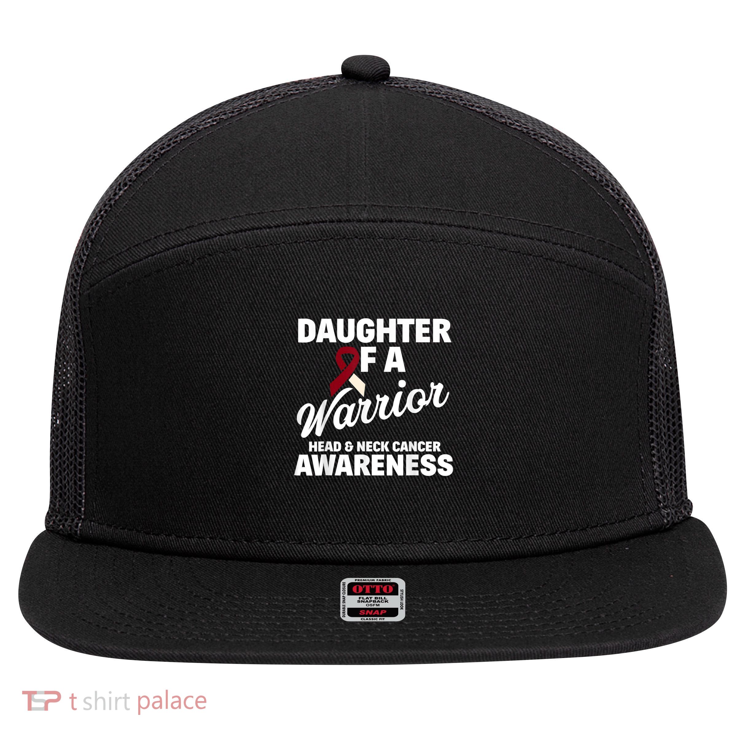 oral head and neck cancer awareness daughter of a warrior 7 Panel Mesh Trucker Snapback Hat