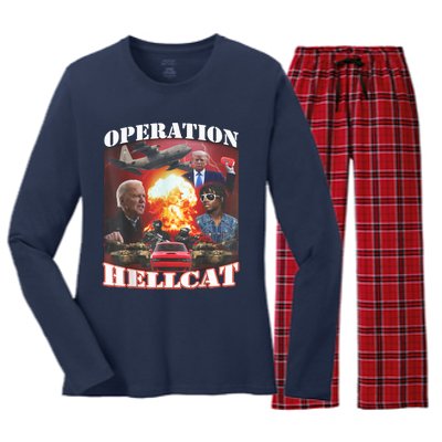 Operation Hellcat, Anti Biden Proud Ultra Maga King 2024 Women's Long Sleeve Flannel Pajama Set 