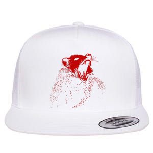 Opossum Hissing Black & Red Angry Possum Flat Bill Trucker Hat