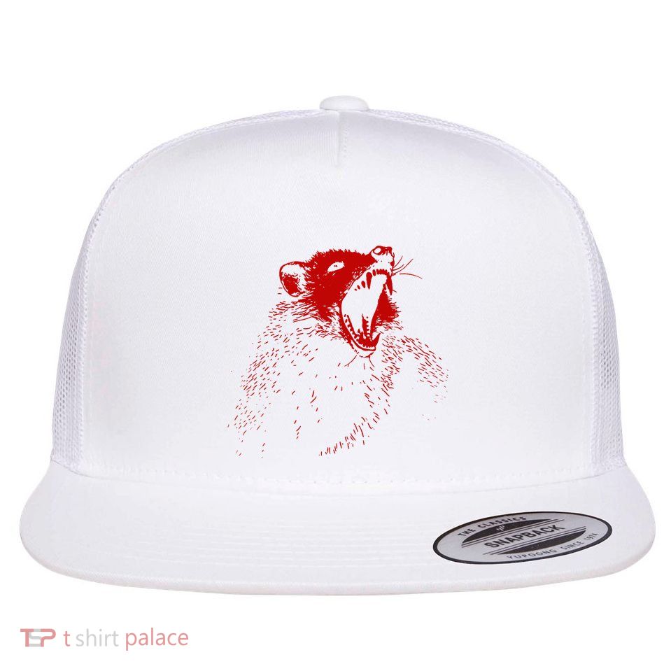 Opossum Hissing Black & Red Angry Possum Flatbill Hat
