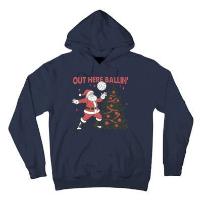 Out Here Balling Santa Playing Volleyball Christmas Tree Tall Hoodie