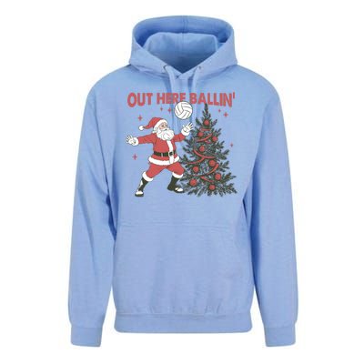 Out Here Balling Santa Playing Volleyball Christmas Tree Unisex Surf Hoodie