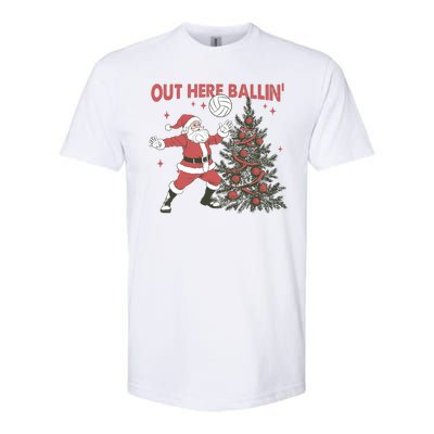 Out Here Balling Santa Playing Volleyball Christmas Tree Softstyle CVC T-Shirt