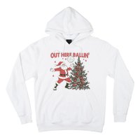 Out Here Balling Santa Playing Volleyball Christmas Tree Hoodie