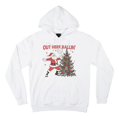 Out Here Balling Santa Playing Volleyball Christmas Tree Hoodie