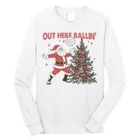 Out Here Balling Santa Playing Volleyball Christmas Tree Long Sleeve Shirt