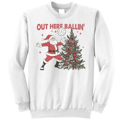 Out Here Balling Santa Playing Volleyball Christmas Tree Sweatshirt