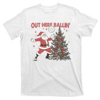 Out Here Balling Santa Playing Volleyball Christmas Tree T-Shirt